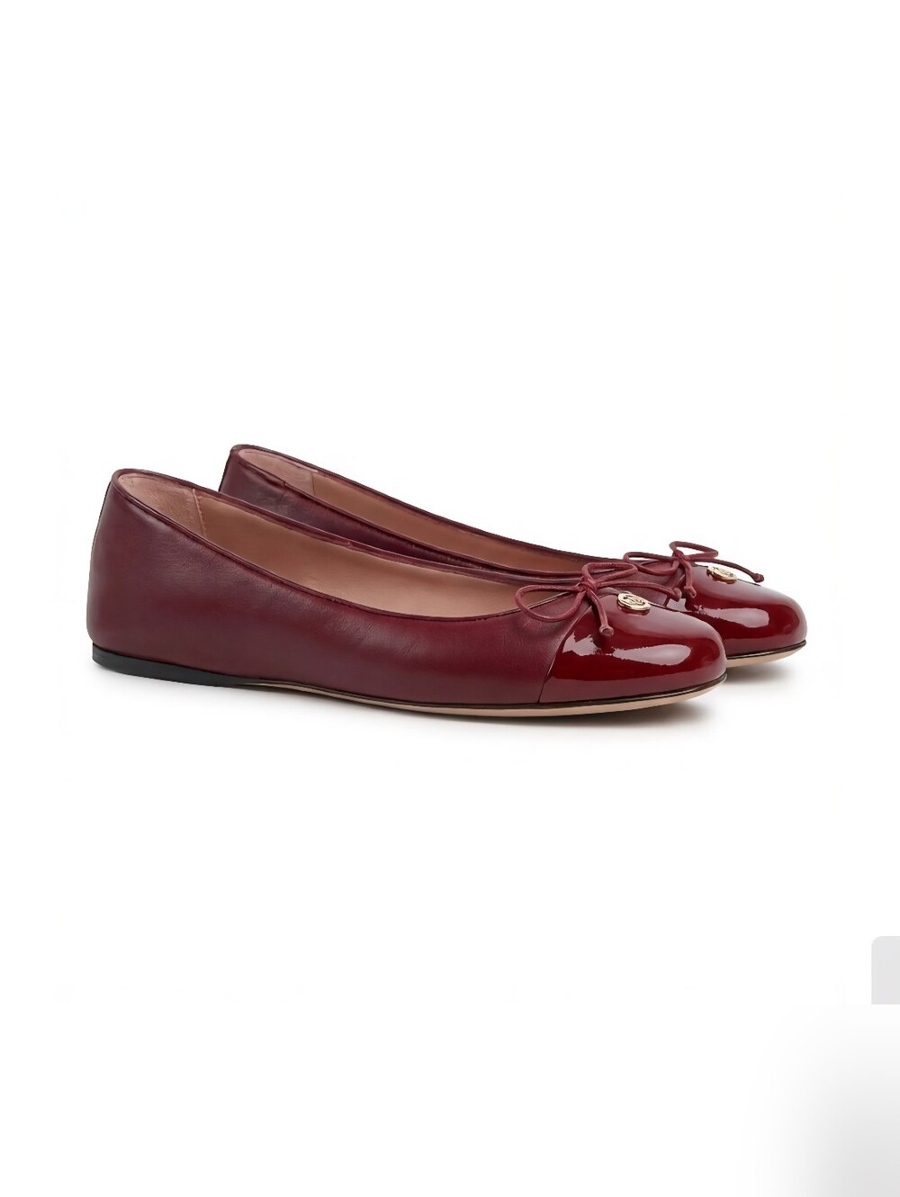 $990 Gucci Double G Leather Ballet Flats Burgundy EU 38 US 8 BNIB